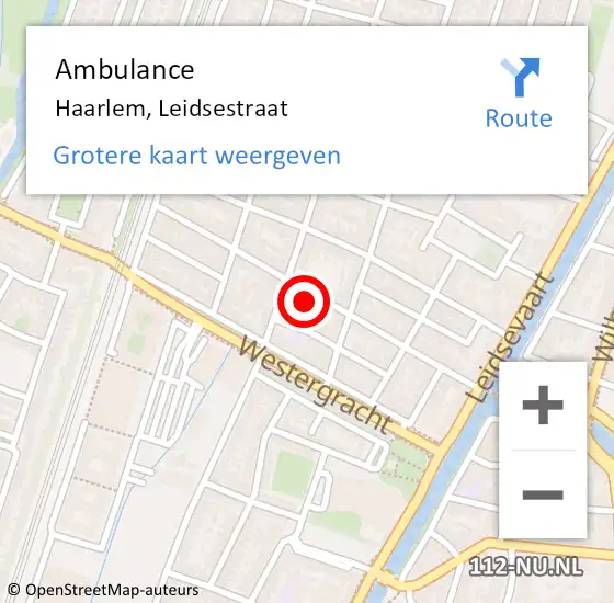 Locatie op kaart van de 112 melding: Ambulance Haarlem, Leidsestraat op 18 juni 2024 14:54