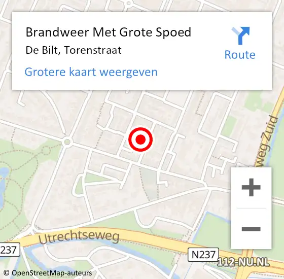 Locatie op kaart van de 112 melding: Brandweer Met Grote Spoed Naar De Bilt, Torenstraat op 18 juni 2024 14:54