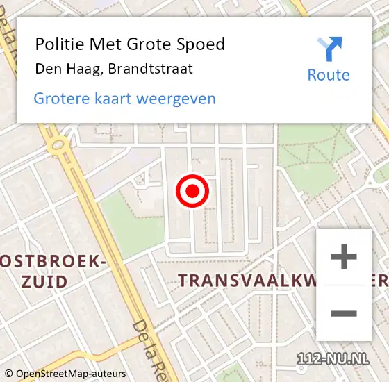 Locatie op kaart van de 112 melding: Politie Met Grote Spoed Naar Den Haag, Brandtstraat op 18 juni 2024 14:58