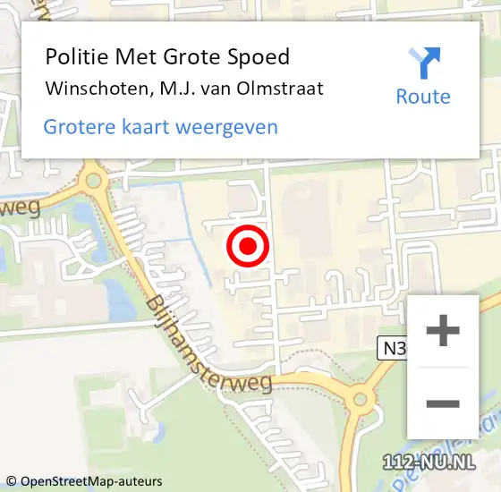 Locatie op kaart van de 112 melding: Politie Met Grote Spoed Naar Winschoten, M.J. van Olmstraat op 18 juni 2024 15:06