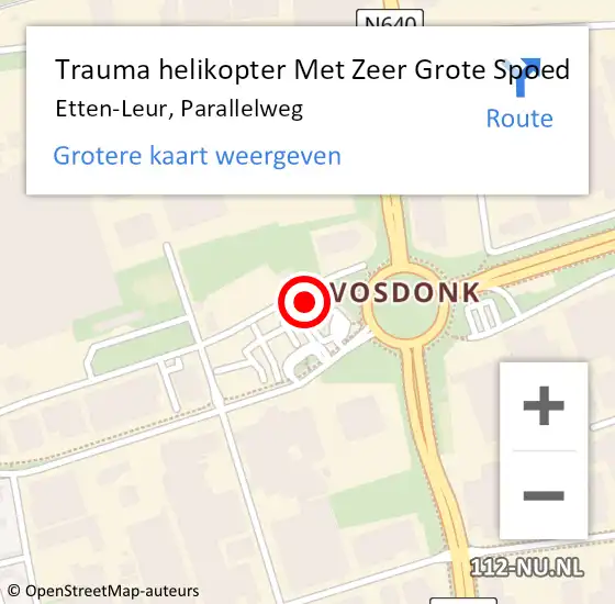 Locatie op kaart van de 112 melding: Trauma helikopter Met Zeer Grote Spoed Naar Etten-Leur, Parallelweg op 18 juni 2024 15:26