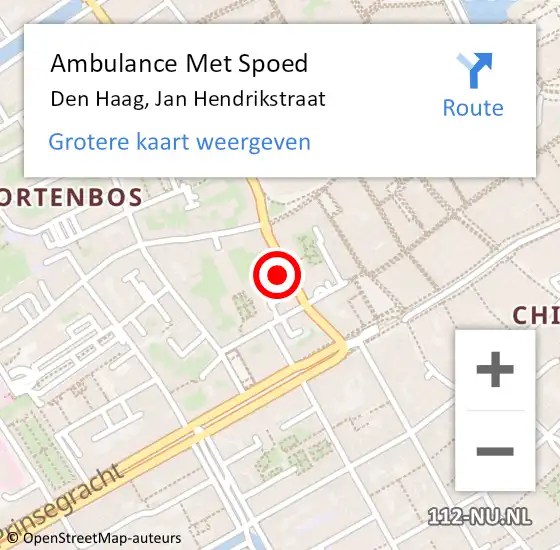 Locatie op kaart van de 112 melding: Ambulance Met Spoed Naar Den Haag, Jan Hendrikstraat op 18 juni 2024 15:35