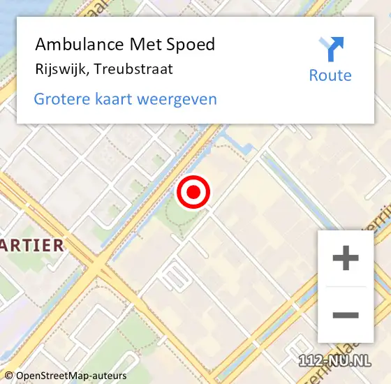 Locatie op kaart van de 112 melding: Ambulance Met Spoed Naar Rijswijk, Treubstraat op 18 juni 2024 15:45