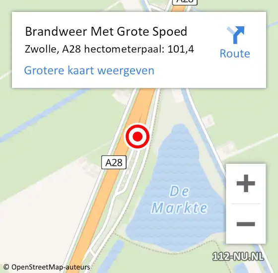 Locatie op kaart van de 112 melding: Brandweer Met Grote Spoed Naar Zwolle, A28 hectometerpaal: 101,4 op 18 juni 2024 15:49
