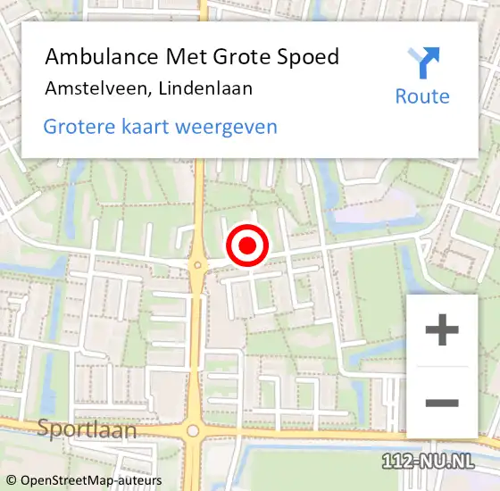 Locatie op kaart van de 112 melding: Ambulance Met Grote Spoed Naar Amstelveen, Lindenlaan op 18 juni 2024 15:52