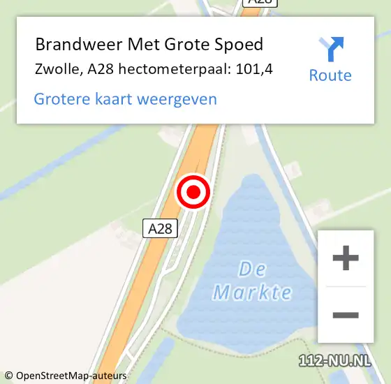 Locatie op kaart van de 112 melding: Brandweer Met Grote Spoed Naar Zwolle, A28 hectometerpaal: 101,4 op 18 juni 2024 15:52