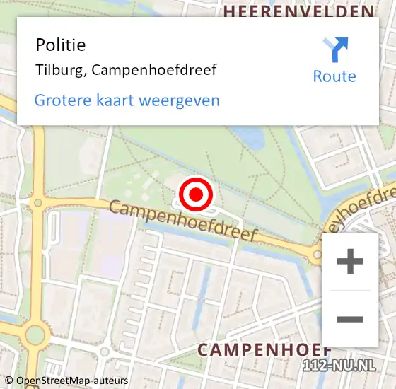 Locatie op kaart van de 112 melding: Politie Tilburg, Campenhoefdreef op 18 juni 2024 15:57