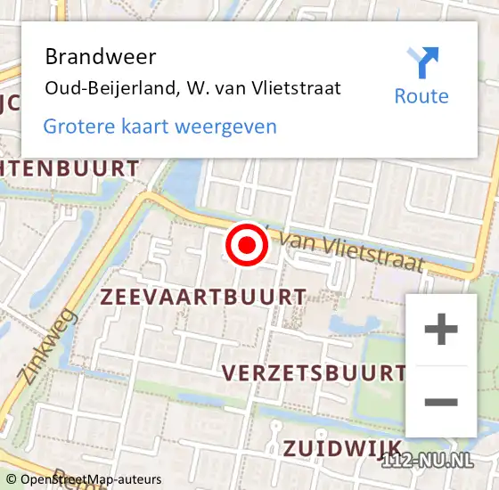 Locatie op kaart van de 112 melding: Brandweer Oud-Beijerland, W. van Vlietstraat op 18 juni 2024 16:02