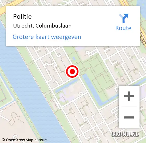 Locatie op kaart van de 112 melding: Politie Utrecht, Columbuslaan op 18 juni 2024 16:08