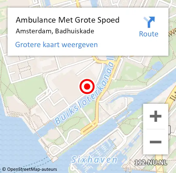 Locatie op kaart van de 112 melding: Ambulance Met Grote Spoed Naar Amsterdam, Badhuiskade op 18 juni 2024 16:12