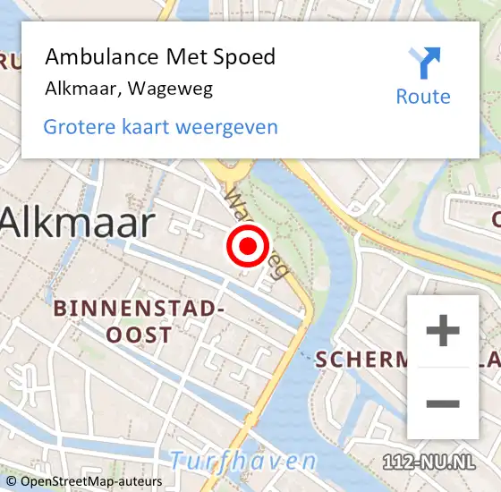 Locatie op kaart van de 112 melding: Ambulance Met Spoed Naar Alkmaar, Wageweg op 18 juni 2024 16:49