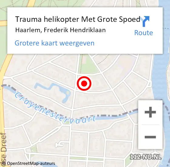 Locatie op kaart van de 112 melding: Trauma helikopter Met Grote Spoed Naar Haarlem, Frederik Hendriklaan op 18 juni 2024 17:02