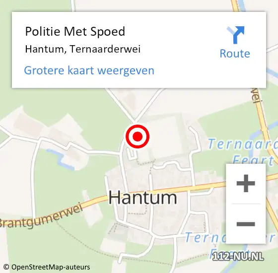 Locatie op kaart van de 112 melding: Politie Met Spoed Naar Hantum, Ternaarderwei op 18 juni 2024 17:06