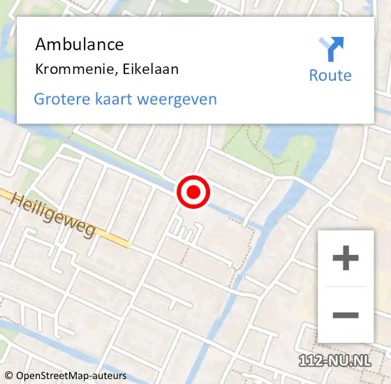 Locatie op kaart van de 112 melding: Ambulance Krommenie, Eikelaan op 18 juni 2024 17:19