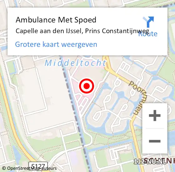 Locatie op kaart van de 112 melding: Ambulance Met Spoed Naar Capelle aan den IJssel, Prins Constantijnweg op 18 juni 2024 17:20