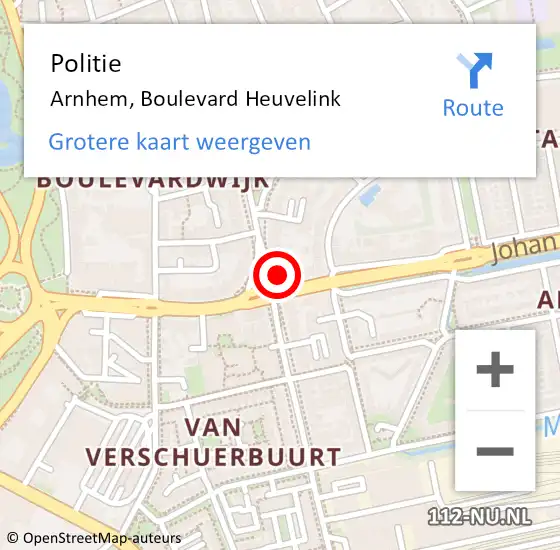 Locatie op kaart van de 112 melding: Politie Arnhem, Boulevard Heuvelink op 18 juni 2024 17:23