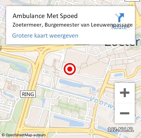 Locatie op kaart van de 112 melding: Ambulance Met Spoed Naar Zoetermeer, Burgemeester van Leeuwenpassage op 18 juni 2024 17:48