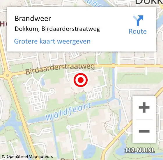 Locatie op kaart van de 112 melding: Brandweer Dokkum, Birdaarderstraatweg op 18 juni 2024 17:52