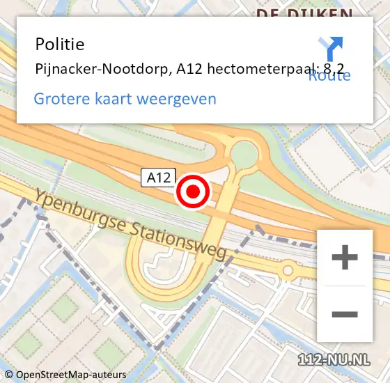 Locatie op kaart van de 112 melding: Politie Pijnacker-Nootdorp, A12 hectometerpaal: 8,2 op 18 juni 2024 17:58