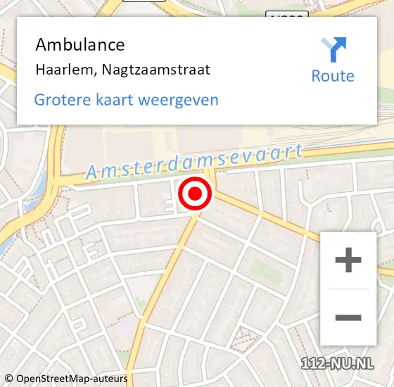 Locatie op kaart van de 112 melding: Ambulance Haarlem, Nagtzaamstraat op 18 juni 2024 18:41