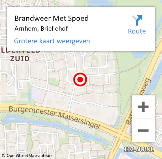 Locatie op kaart van de 112 melding: Brandweer Met Spoed Naar Arnhem, Briellehof op 18 juni 2024 18:57