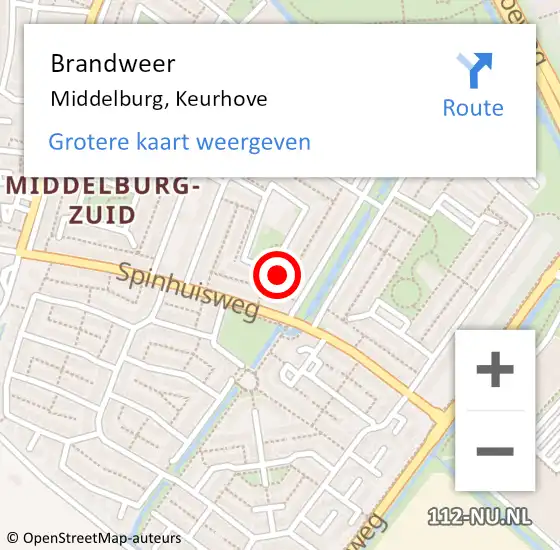 Locatie op kaart van de 112 melding: Brandweer Middelburg, Keurhove op 18 juni 2024 19:00