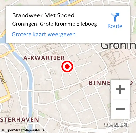 Locatie op kaart van de 112 melding: Brandweer Met Spoed Naar Groningen, Grote Kromme Elleboog op 18 juni 2024 19:11