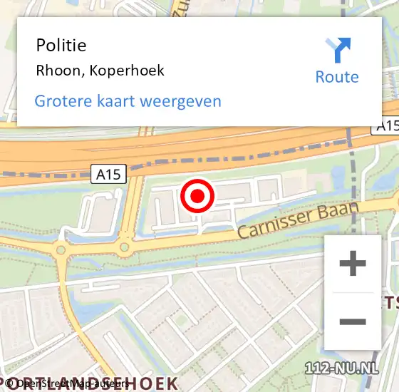 Locatie op kaart van de 112 melding: Politie Rhoon, Koperhoek op 18 juni 2024 19:34