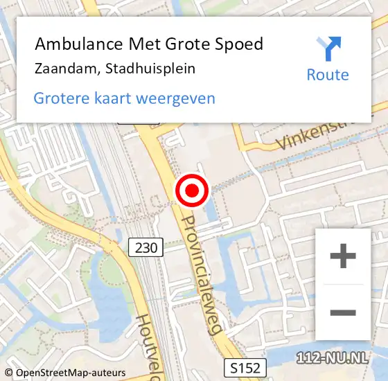 Locatie op kaart van de 112 melding: Ambulance Met Grote Spoed Naar Zaandam, Stadhuisplein op 18 juni 2024 19:38