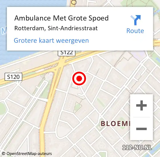 Locatie op kaart van de 112 melding: Ambulance Met Grote Spoed Naar Rotterdam, Sint-Andriesstraat op 18 juni 2024 19:51