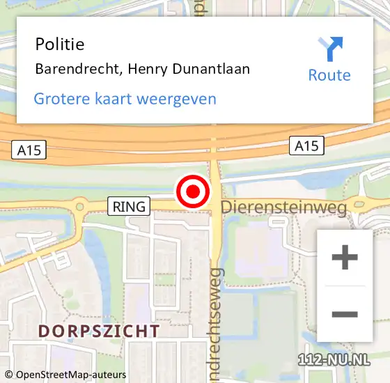 Locatie op kaart van de 112 melding: Politie Barendrecht, Henry Dunantlaan op 18 juni 2024 19:51