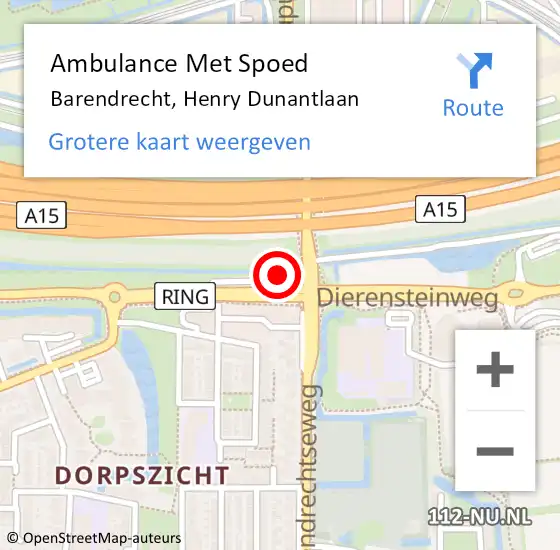 Locatie op kaart van de 112 melding: Ambulance Met Spoed Naar Barendrecht, Henry Dunantlaan op 18 juni 2024 19:53