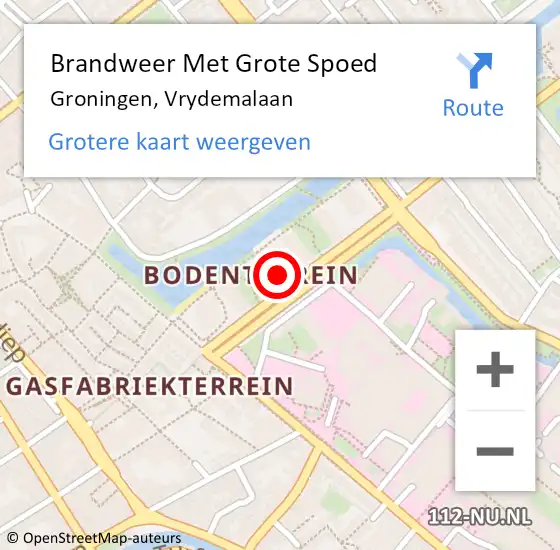 Locatie op kaart van de 112 melding: Brandweer Met Grote Spoed Naar Groningen, Vrydemalaan op 18 juni 2024 20:21