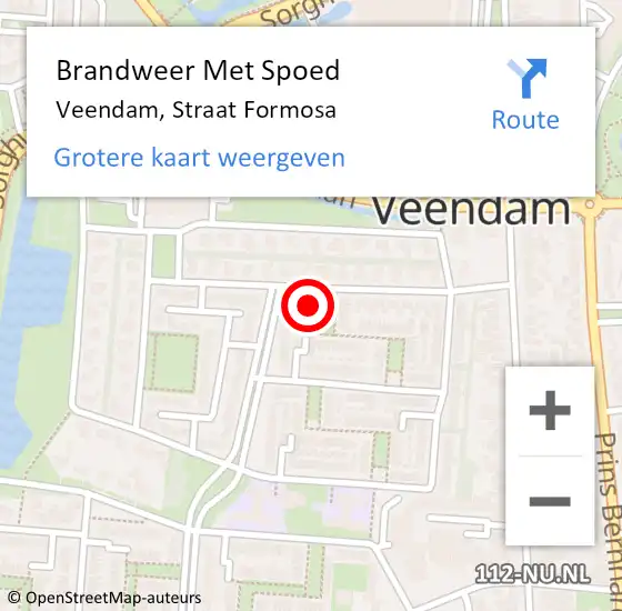 Locatie op kaart van de 112 melding: Brandweer Met Spoed Naar Veendam, Straat Formosa op 18 juni 2024 20:26