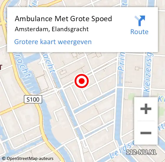 Locatie op kaart van de 112 melding: Ambulance Met Grote Spoed Naar Amsterdam, Elandsgracht op 18 juni 2024 20:51