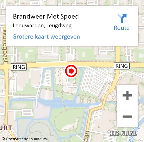 Locatie op kaart van de 112 melding: Brandweer Met Spoed Naar Leeuwarden, Jeugdweg op 18 juni 2024 21:02