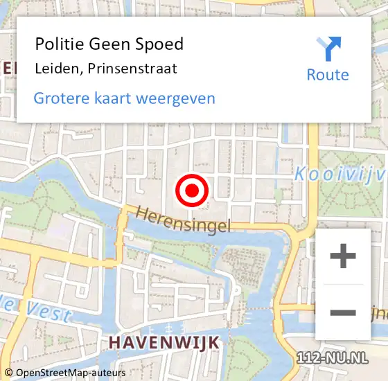 Locatie op kaart van de 112 melding: Politie Geen Spoed Naar Leiden, Prinsenstraat op 18 juni 2024 21:05