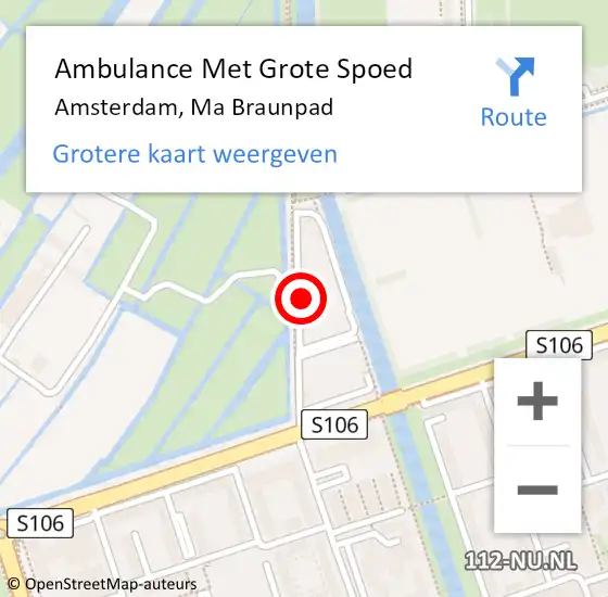 Locatie op kaart van de 112 melding: Ambulance Met Grote Spoed Naar Amsterdam, Ma Braunpad op 18 juni 2024 21:22