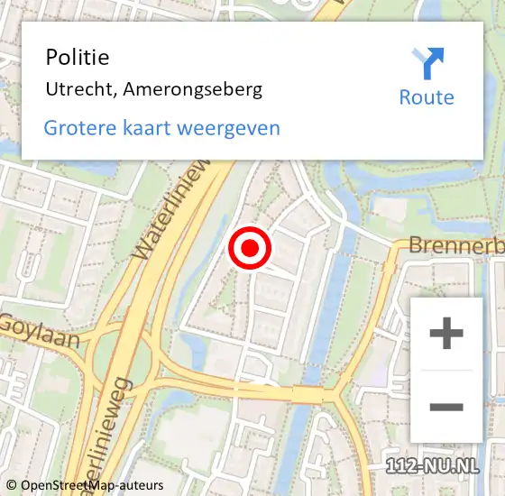 Locatie op kaart van de 112 melding: Politie Utrecht, Amerongseberg op 18 juni 2024 21:27