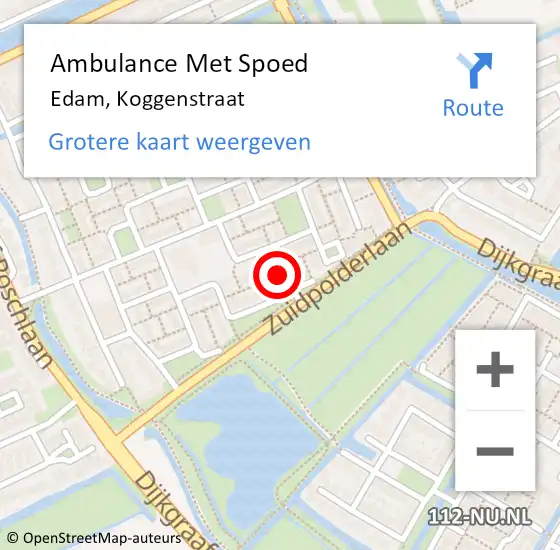 Locatie op kaart van de 112 melding: Ambulance Met Spoed Naar Edam, Koggenstraat op 18 juni 2024 21:36