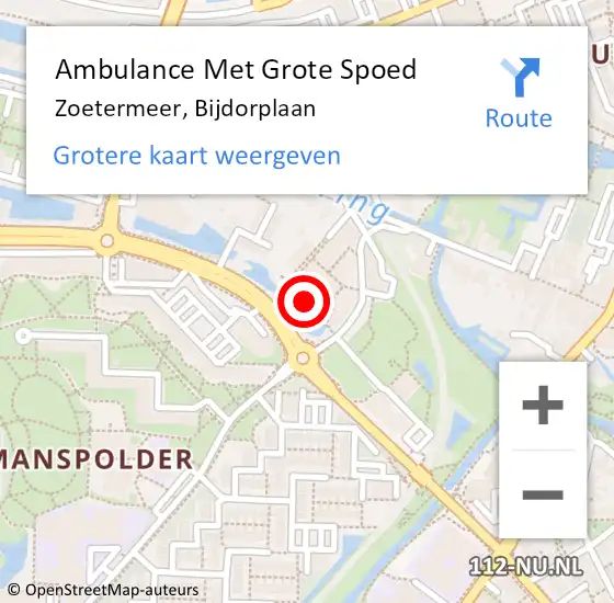 Locatie op kaart van de 112 melding: Ambulance Met Grote Spoed Naar Zoetermeer, Bijdorplaan op 18 juni 2024 21:43