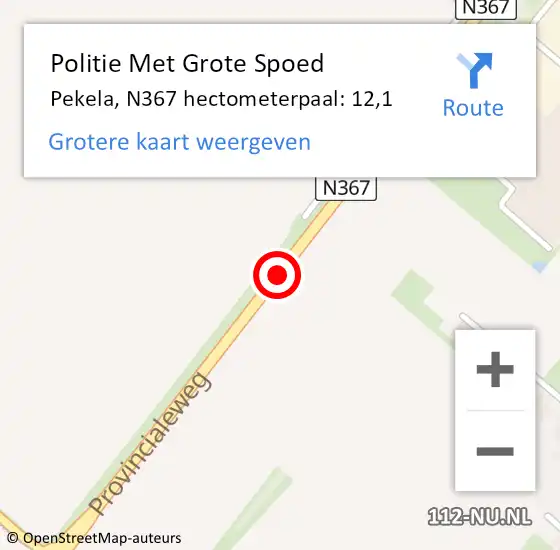 Locatie op kaart van de 112 melding: Politie Met Grote Spoed Naar Pekela, N367 hectometerpaal: 12,1 op 18 juni 2024 21:50