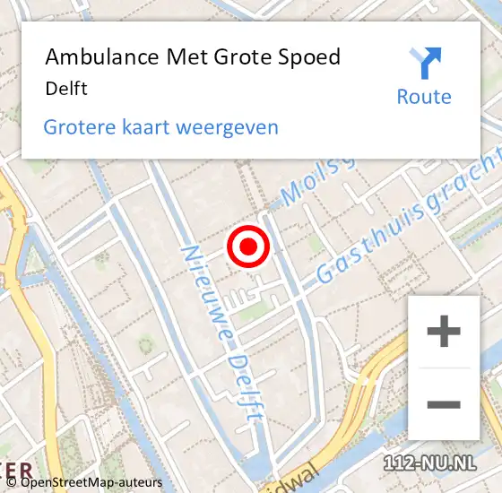 Locatie op kaart van de 112 melding: Ambulance Met Grote Spoed Naar Delft op 18 juni 2024 22:06