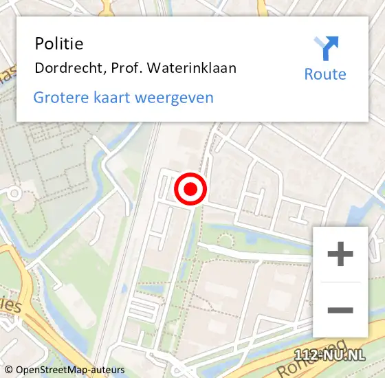 Locatie op kaart van de 112 melding: Politie Dordrecht, Prof. Waterinklaan op 18 juni 2024 22:23