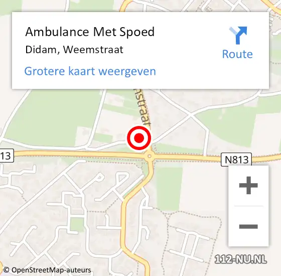 Locatie op kaart van de 112 melding: Ambulance Met Spoed Naar Didam, Weemstraat op 9 oktober 2014 22:49