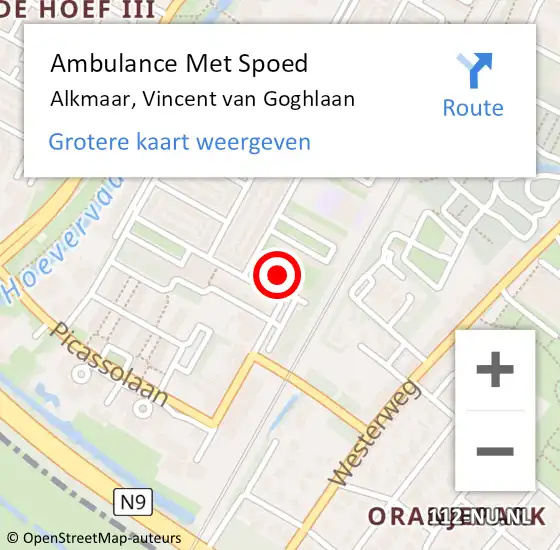 Locatie op kaart van de 112 melding: Ambulance Met Spoed Naar Alkmaar, Vincent van Goghlaan op 18 juni 2024 22:38