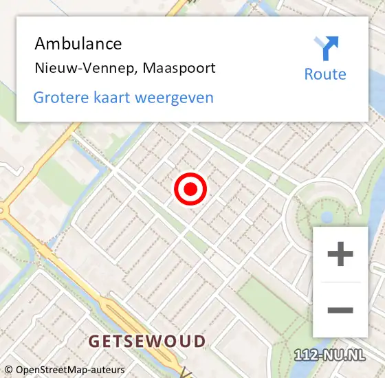 Locatie op kaart van de 112 melding: Ambulance Nieuw-Vennep, Maaspoort op 18 juni 2024 22:39