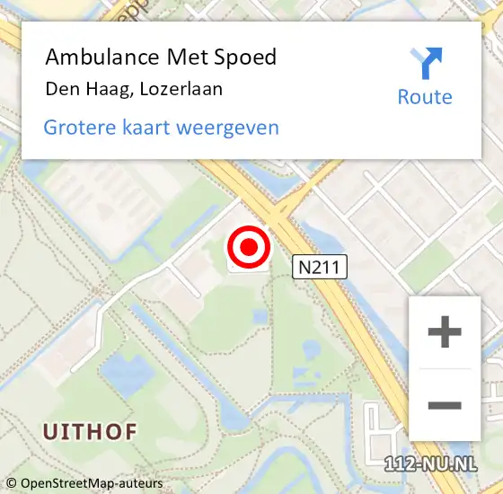 Locatie op kaart van de 112 melding: Ambulance Met Spoed Naar Den Haag, Lozerlaan op 18 juni 2024 22:40