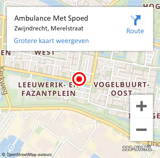 Locatie op kaart van de 112 melding: Ambulance Met Spoed Naar Zwijndrecht, Merelstraat op 18 juni 2024 22:42