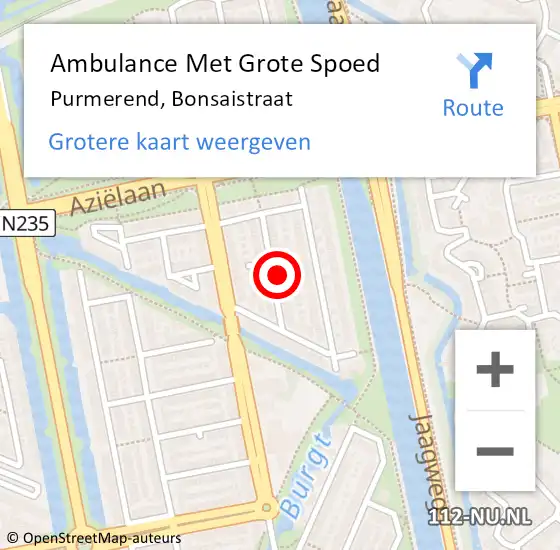 Locatie op kaart van de 112 melding: Ambulance Met Grote Spoed Naar Purmerend, Bonsaistraat op 18 juni 2024 22:57